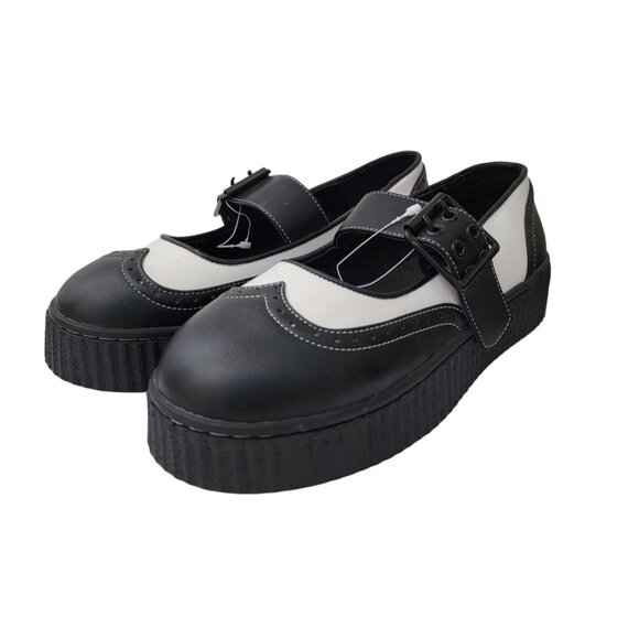 STRANGE CVLT Vegan Leather Black & White Mary Jane Platform Shoes Women's 9M - Picture 2 of 9